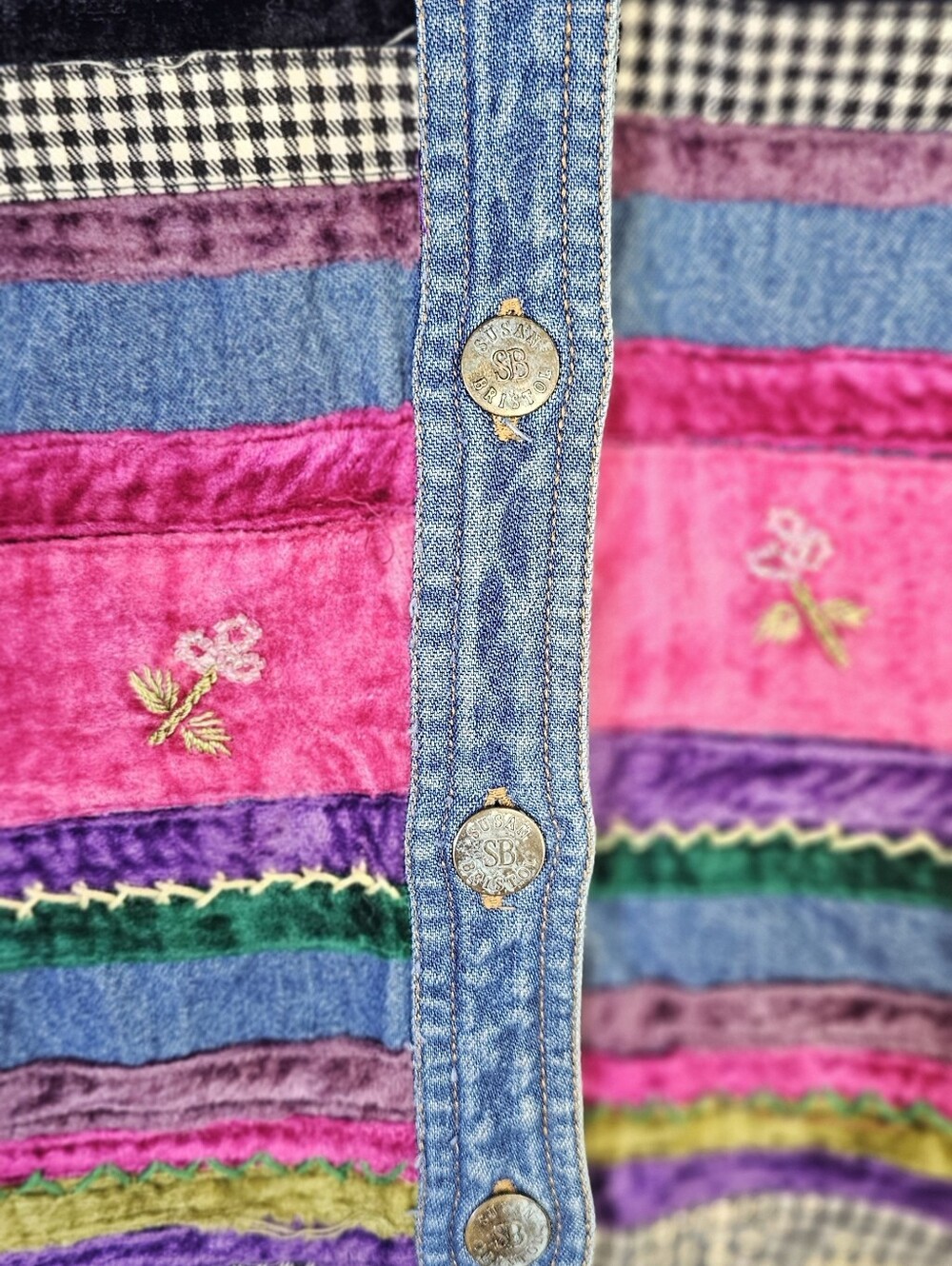Vintage Susan Bristol Denim Velvet Patchwork Vest Large Cottagecore - Picture 5 of 8